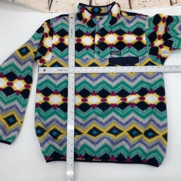 Patagonia Womans LG Synchilla Snap T Fleece Timber Twist Navy Green Yellow - Picture 5 of 5